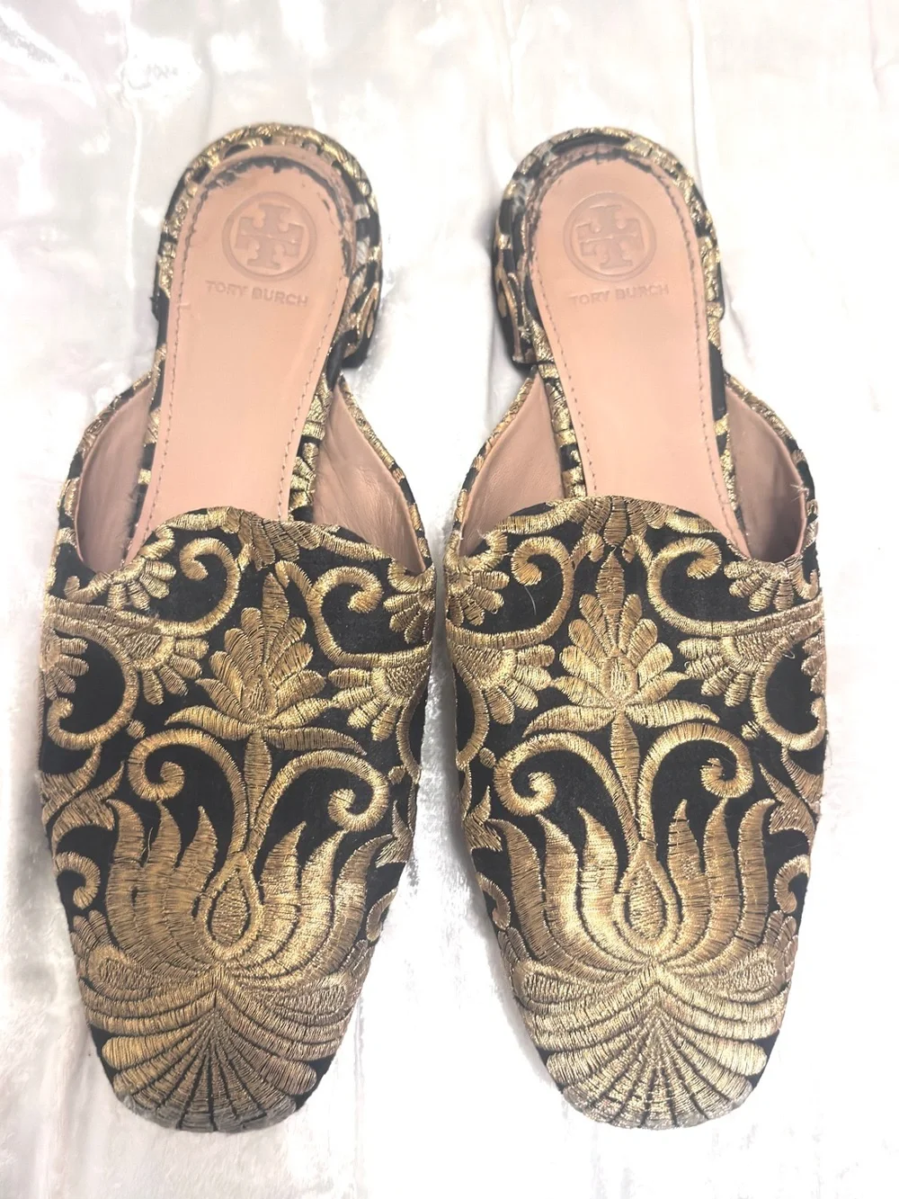 Tory Burch Carlotta Slide Mules Brocade Embroidered